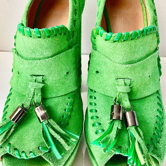 Viktor & Rolf Green Suede Platform Tassel Heels Size EU 39.5- Italy - Picture 11 of 12